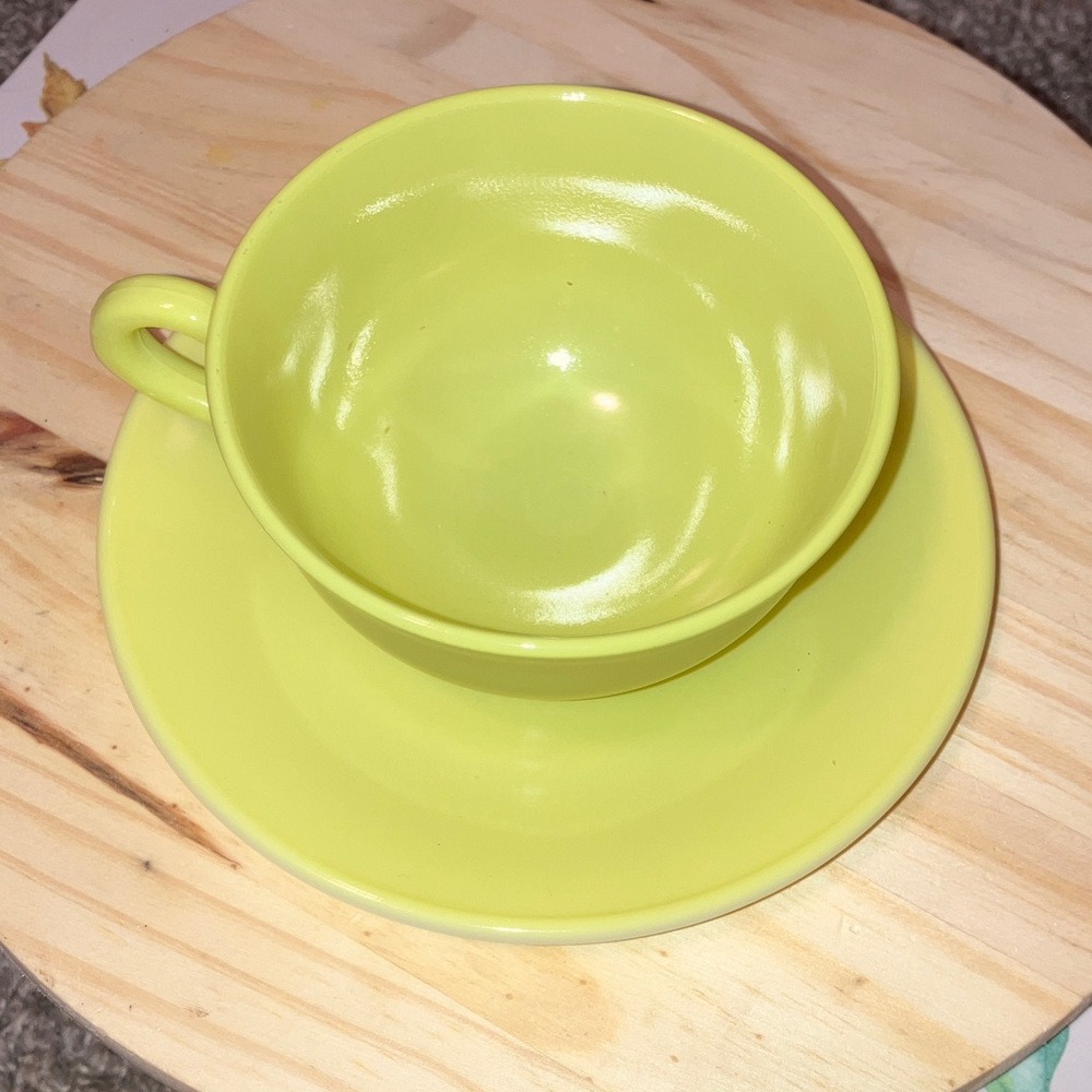 Hazel Atlas Yellow Ceramic Cup and Saucer Set